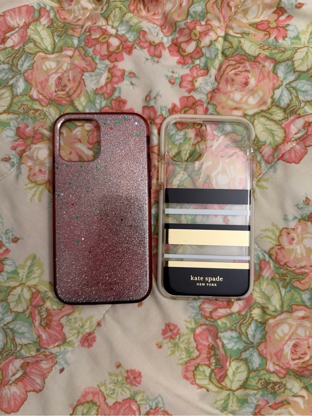 kate spade Clear Stripe & Pink Glitter Dual Phone Case Set IPhone 12/12 Pro